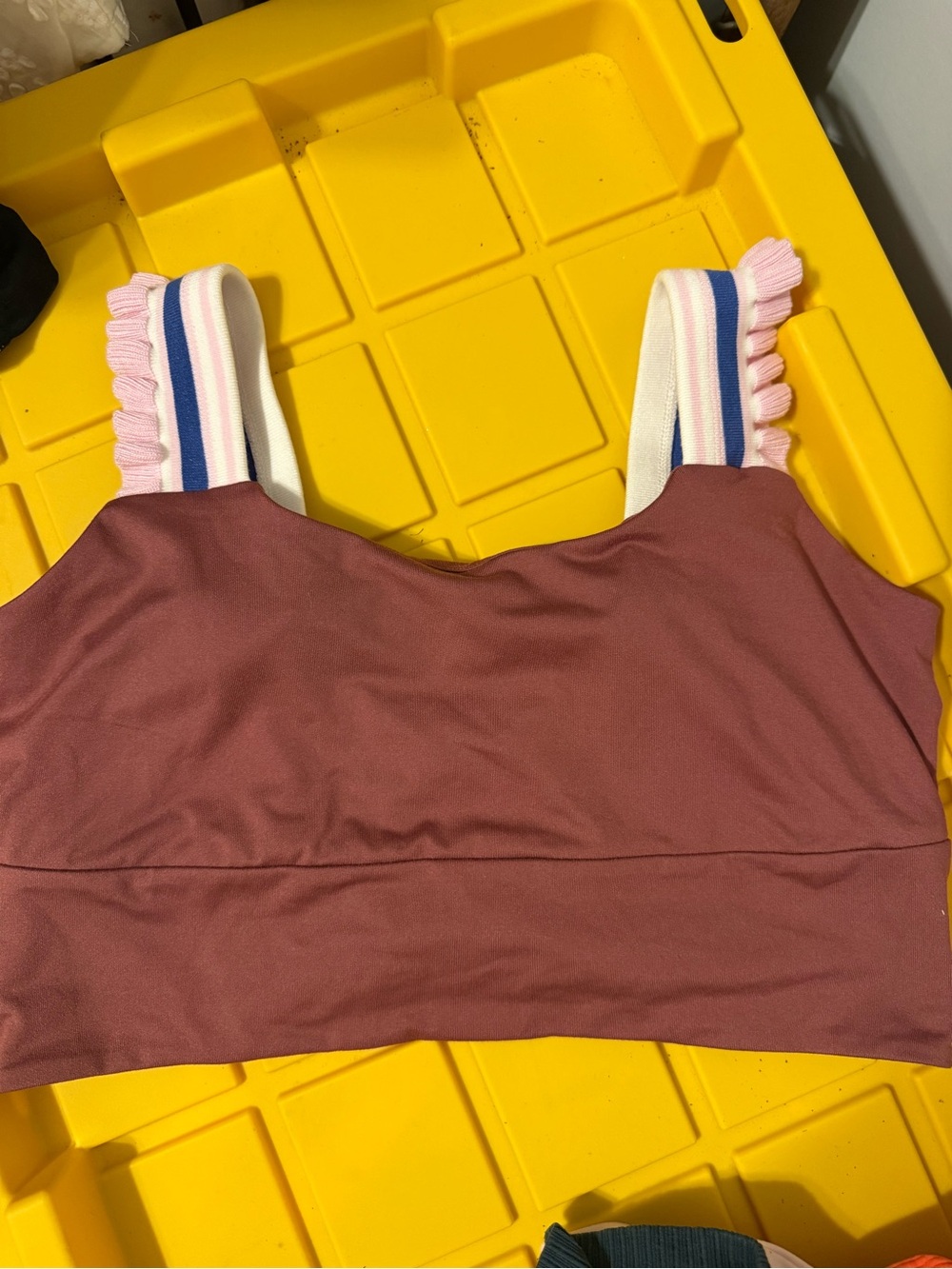 Altard state Mauve Pink Athletic Crop Tank Top with Striped Ruffled Straps
